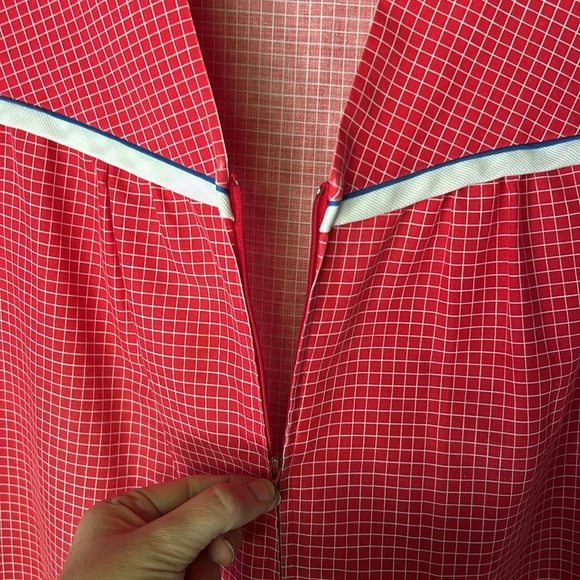 Vintage 80s 90s Housedress House Coat Dress Red & White Zip Front Cotton 1X XL - Picture 6 of 9